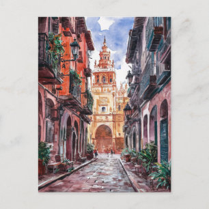 Carte Postale Séville Espagne Voyage Rétro Aquarelle Peinture