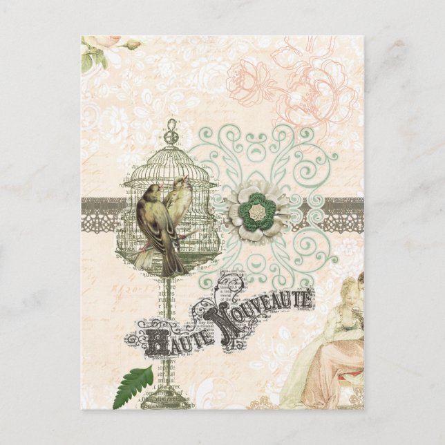 Carte Postale Shabby Chic Bird Cage Inspiré Français (Devant)