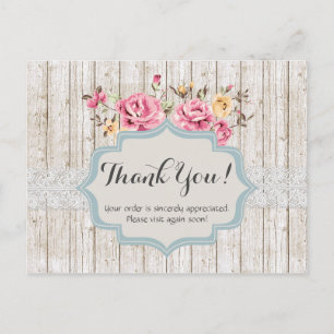 Carte Postale Shabby Chic Floral Rustique Bois Vintage Merci