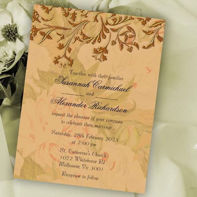 Carte Postale Shabby Chic Golden Peonies Boho Mariage (Créateur téléchargé)