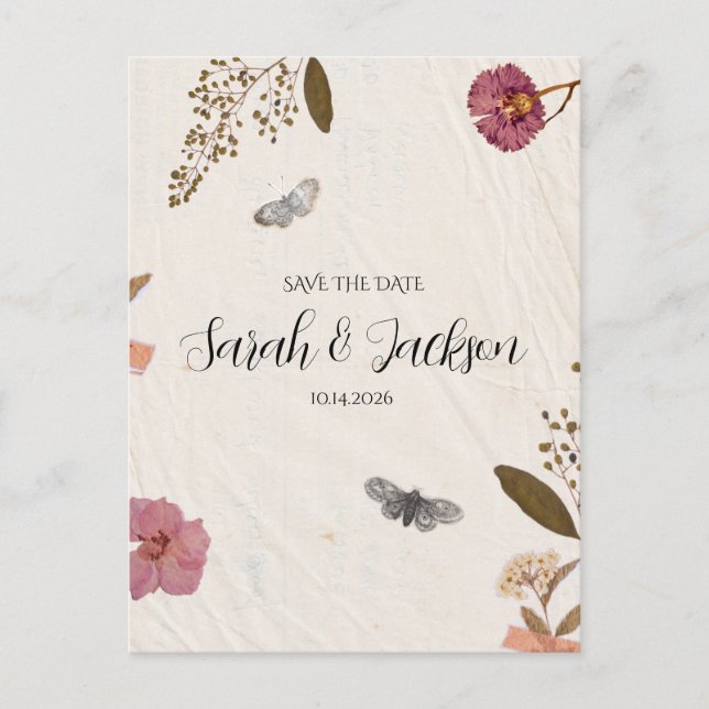 Carte Postale Shabby Chic Mariage Pressé Fleurs Enregistrer la d (Devant)