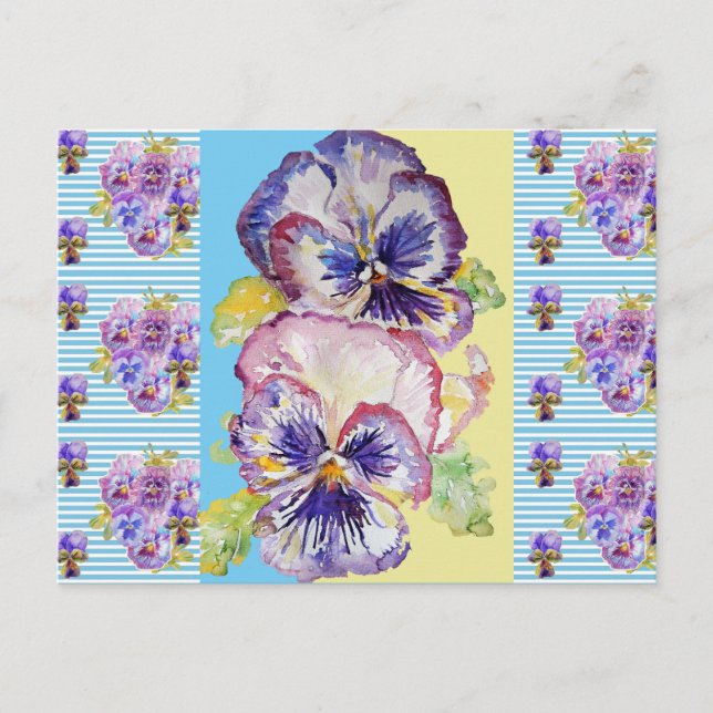 Carte postale Shabby Chic Pansy Pastel Blue Stripe (Devant)