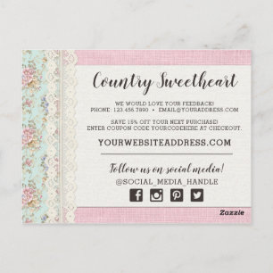 Carte Postale Shabby Chic Rose floral Boutique Merci