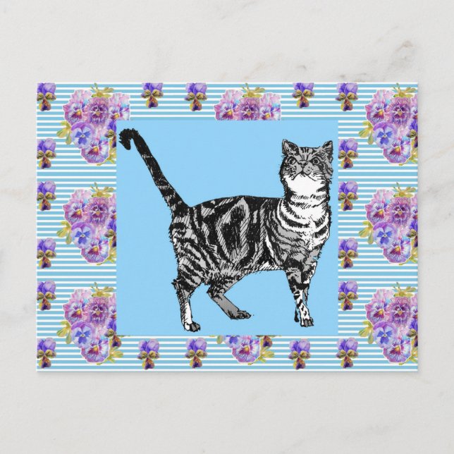 Carte postale Shabby Chic Tabby Chat Pastel Art Gr (Devant)