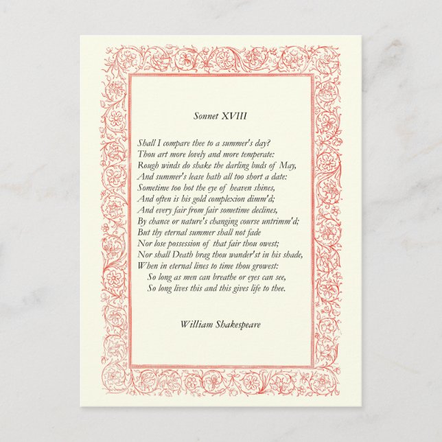 Carte Postale Shakespeare Sonnet # 18 (Devant)