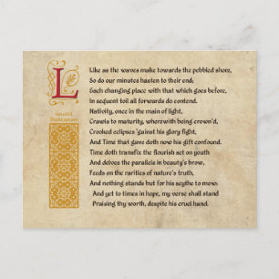 Carte Postale Shakespeare Sonnet 60 (LX) sur Parchemin
