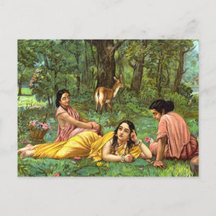 Carte Postale Shakuntala Patralekhana par Raja Ravi Varma