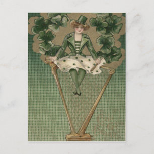 Carte Postale Shamrock de harpe féminine victorienne - Chapeau v