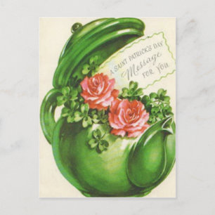 Carte Postale Shamrock de la Rose de théière verte St Patrick's