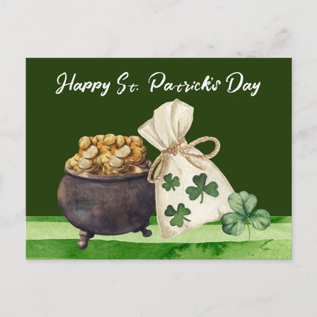 Carte Postale Shamrock de la Saint-Patrick Clover and Pot (Devant)