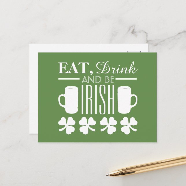 Carte Postale Shamrock et bière (Devant/Arrière en situation)