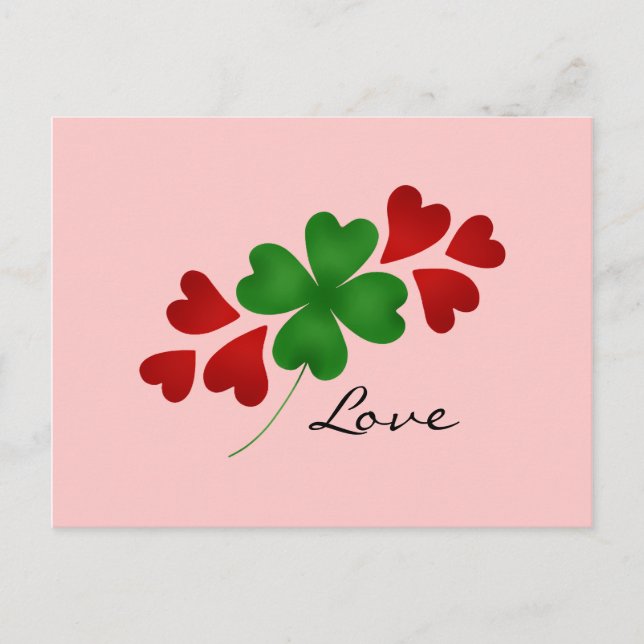 Carte Postale Shamrock et coeurs roses (Devant)