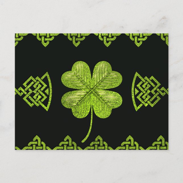 Carte Postale Shamrock irlandais trèfle à quatre feuilles avec d (Devant)
