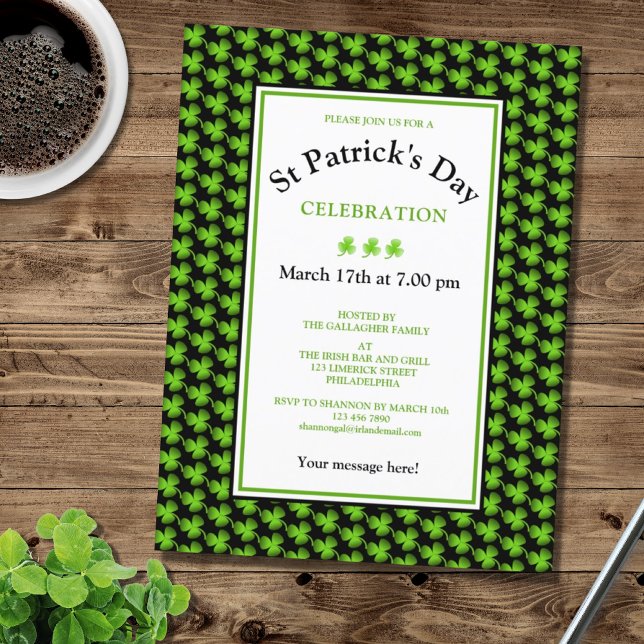 Carte Postale Shamrock moderne St Patrick's Day Party Invitation (Créateur téléchargé)