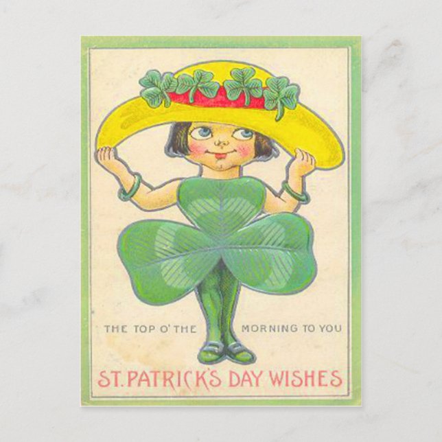 Carte Postale Shamrock vintage Girl St Patrick's Greeting Card (Devant)