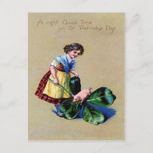 Carte Postale Shamrock vintage Pig Girl St Patrick's Day Card