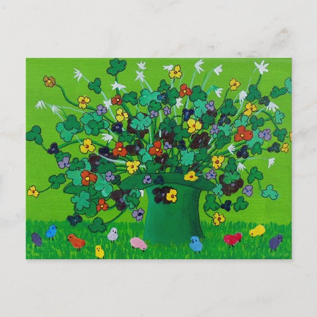 Carte Postale Shamrocks et fleurs et pousses (Devant)