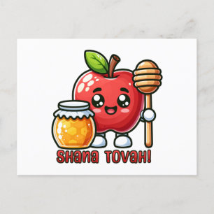 Carte Postale Shana Tova Kawaii Pomme et miel