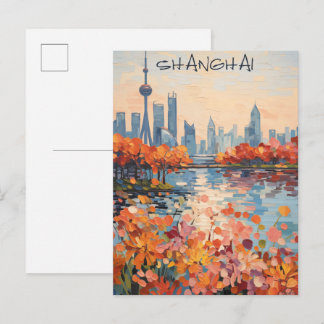 Carte Postale Shanghai China Travel City Painting Aesthetic