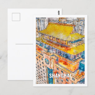 Carte Postale Shanghai Chine célèbre Travel Place aquarelle