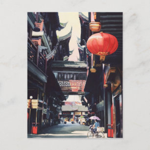 Carte Postale "Shanghai Market" Chine Aquarelle