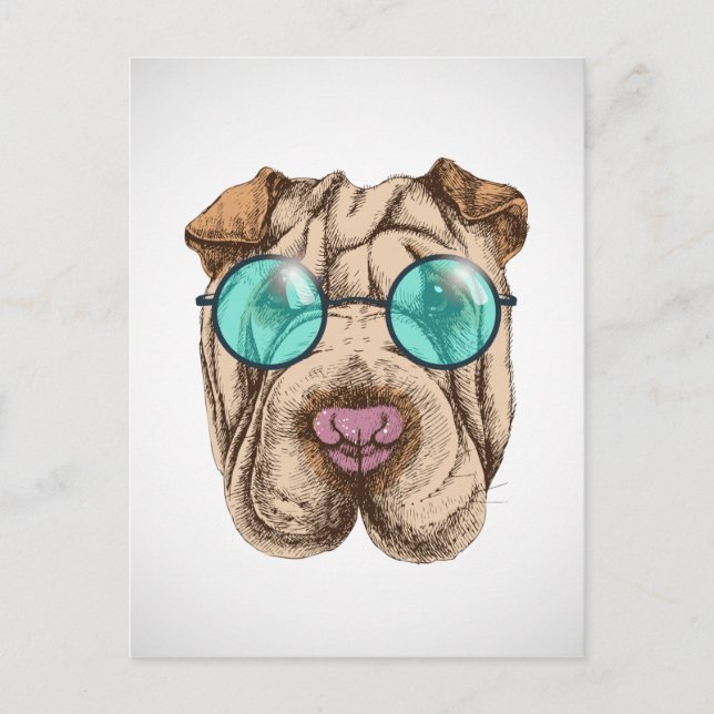Carte Postale Sharpei dans les lunettes de soleil (Devant)