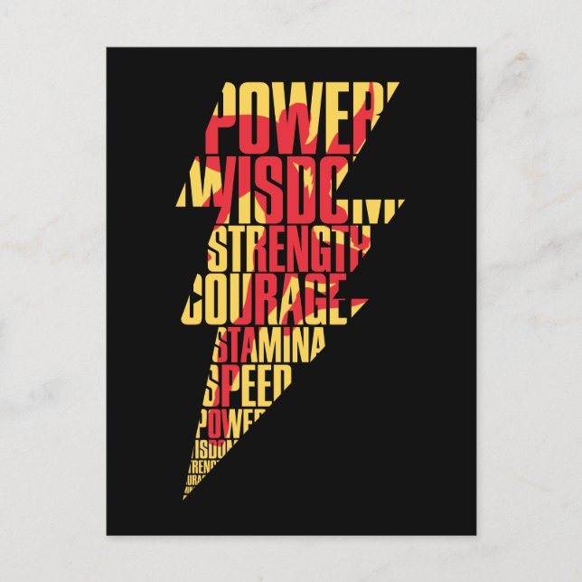 Carte Postale SHAZAM ! | Shazam Capacités Éclair Graphique (Devant)