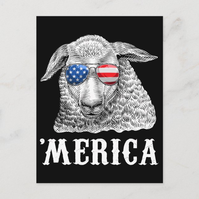 Carte Postale Sheep Merica 4 juillet Farmer Drapeau américain US (Devant)