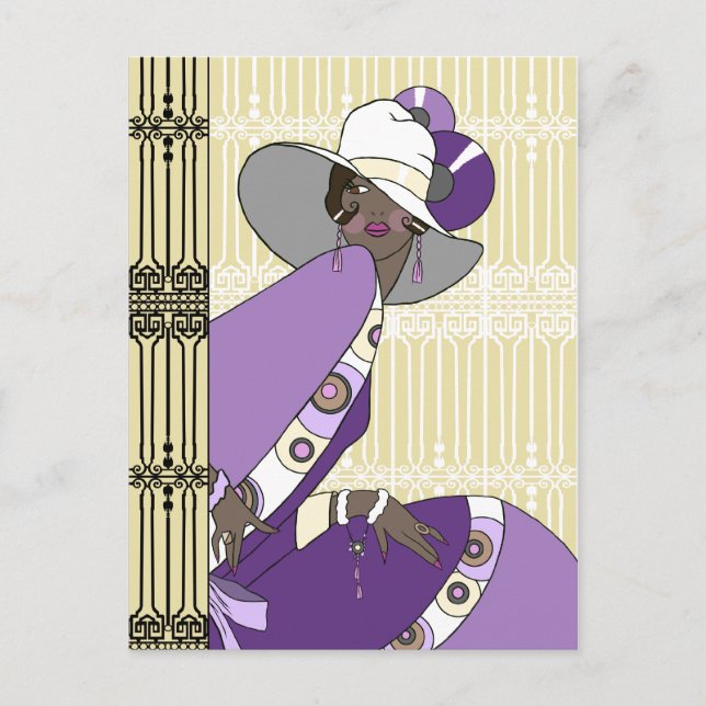Carte Postale Shelby, 1930s Lady in Cream and Purple (Devant)