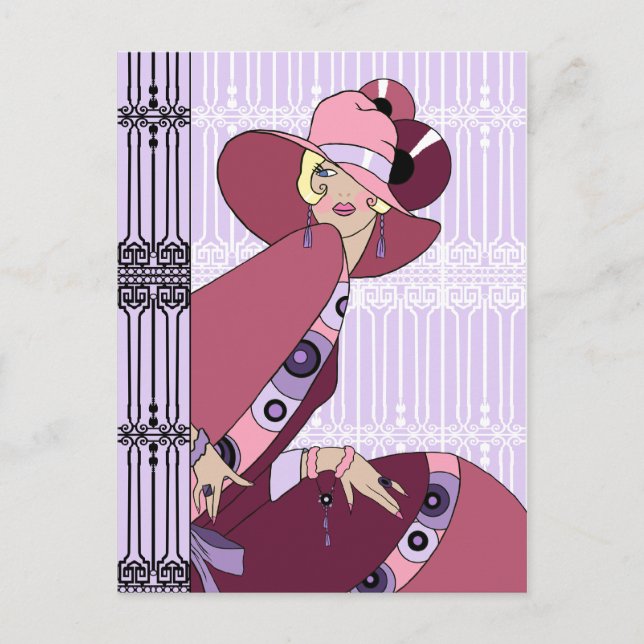 Carte Postale Shelby, 1930s Lady in Lavender and Wine (Devant)
