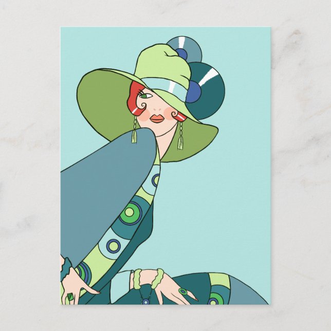 Carte Postale Shelby, Dame des années 1920 à Aqua et Turquoise (Devant)
