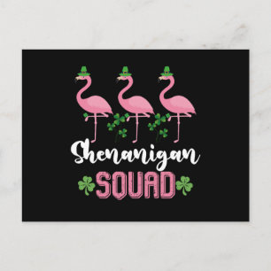 Carte Postale Shenanigan Squad Flamant rose Leprechaun St Patric