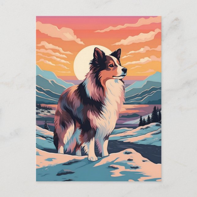 Carte Postale Shetland Sheepdog forêt de montagne d'hiver pendan (Devant)