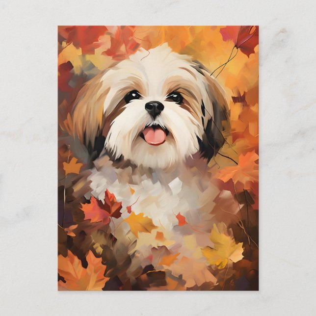 Carte Postale Shih Tzu Automne Thanksgiving (Devant)
