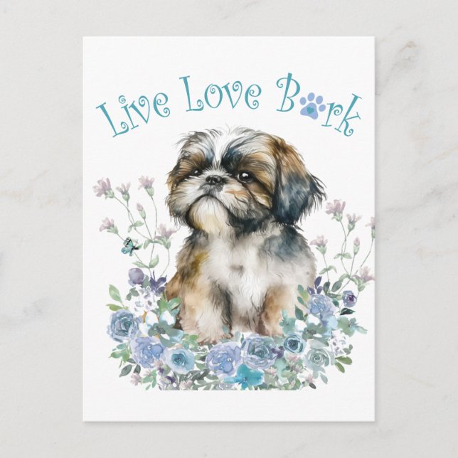 Carte Postale Shih Tzu Chien Maman Florale (Devant)