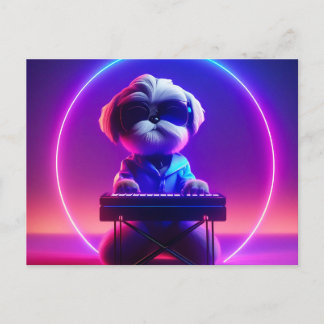Carte Postale Shih Tzu Jouant du Piano