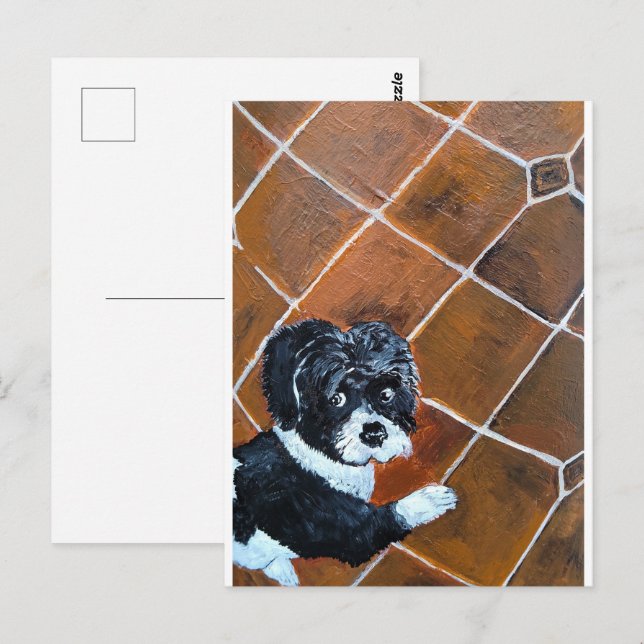 Carte Postale Shih Tzu sur Terrace Peinture d'Alfred Fox (Devant / Derrière)
