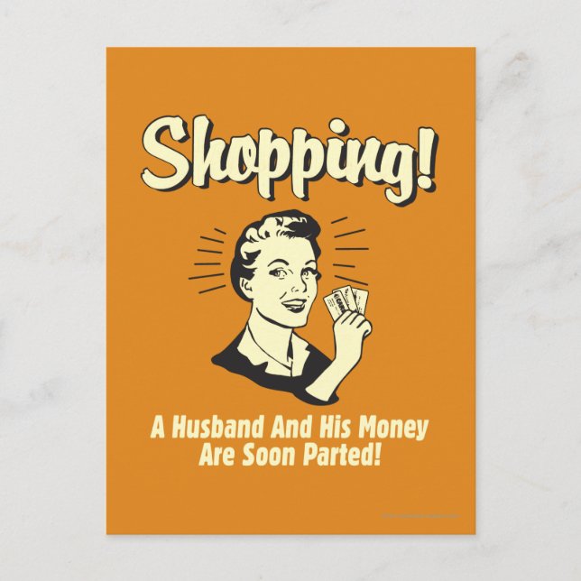 Carte Postale Shopping : Le mari et son argent (Devant)