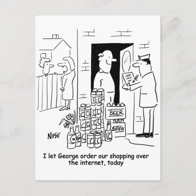 Carte Postale Shopping sur Internet. L'homme n'achète que de la  (Devant)