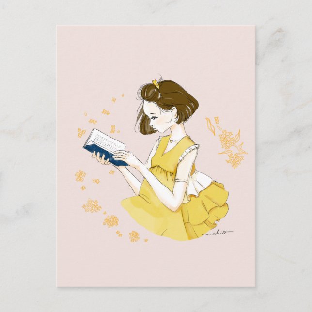 Carte Postale Short Bob Girl Reading Illustration (Devant)