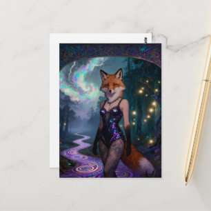 Carte Postale Showgirl Renard Rouge dans une Forêt