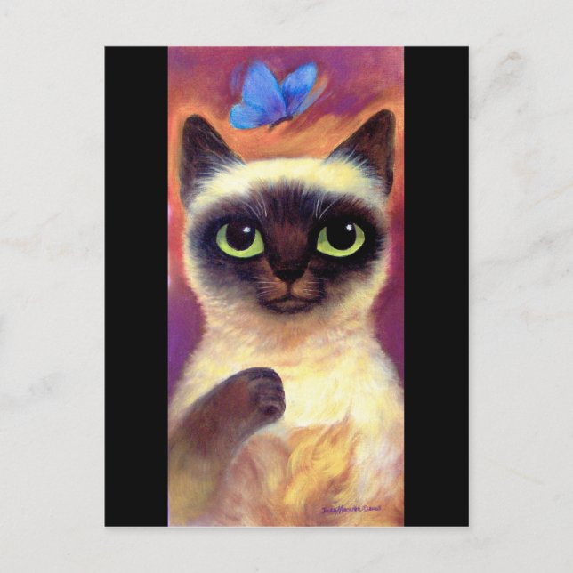 Carte Postale Siamese Cat Feline Papillon Art - Multi (Devant)