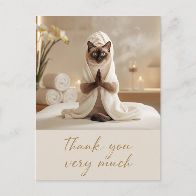 Carte Postale Siamese Cat in Spa Thank you  (Devant)