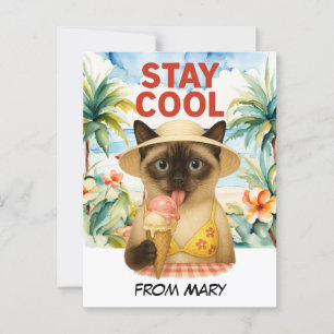 Carte Postale Siamese Cat lèche la crème glacée séjour cool