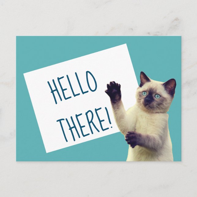 Carte Postale Siamese Chat Bonjour Il ya un message personnalisé (Devant)