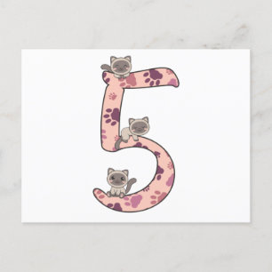 Carte Postale Siamese Chat Cinquième Anniversaire Pour Enfants C