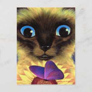 Carte Postale Siamese Peinture Chat Avec Papillon 