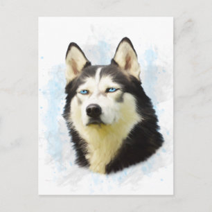 Carte Postale Sibérie Husky Dog Eau Couleur Art Peinture
