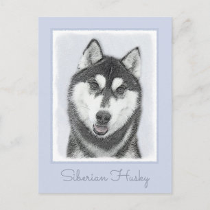 Carte Postale Sibérie Husky (noir et blanc) Peinture Chien Art
