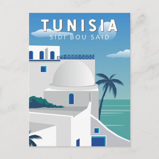 Carte Postale Sidi Bou Said Tunisie Art de Voyage Rétro Vintage (Devant)